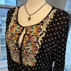 Sundance Black Top with Colorful Embroidery